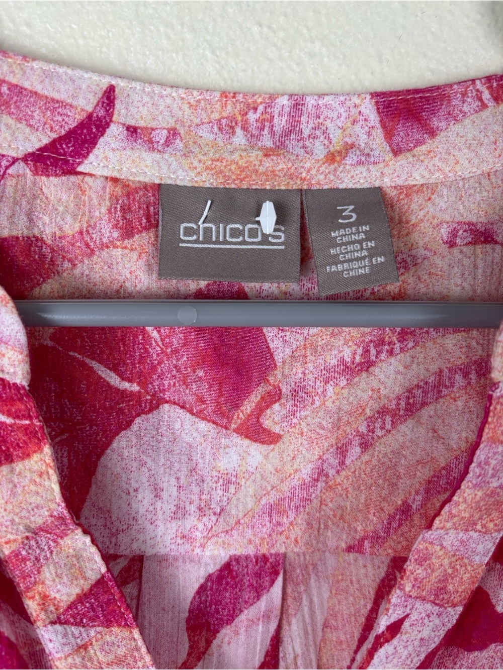 Chico’s Tropical Leaf Print Tunic Women’s Size 3 XL Pink Cotton Blouse Office - Picture 2 of 6